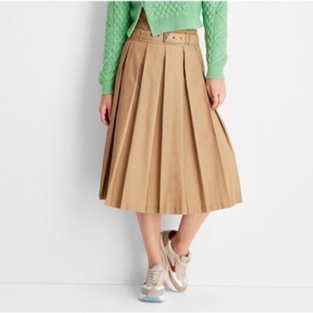 *LAST CHANCE* FUTURE COLLECTIVE Reese Tan Khaki Pleated Midi Skirt NWT SIZE 20